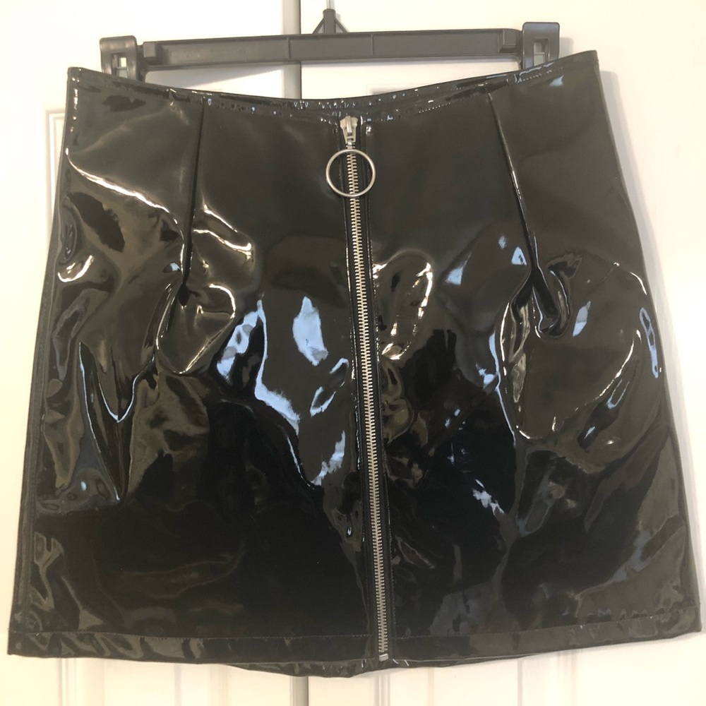 Patent leather mini skirt